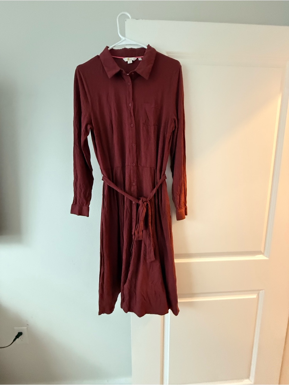 Boden Long-Sleeve Shirt Dress in Wine Red